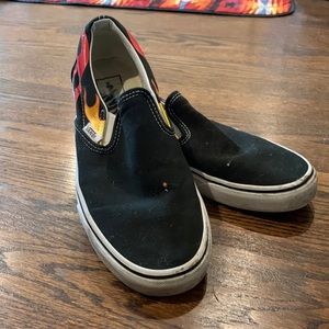 Vans slip ons black flame